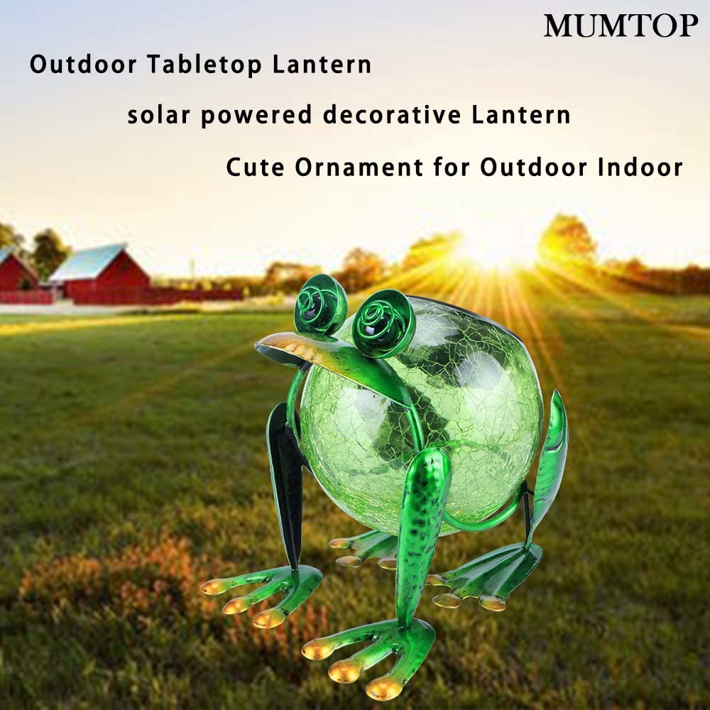 MUMTOP Solar Garden Lantern - Waterproof LED Frog Design, Green Glass, Outdoor Tabletop Light for Yard & Patio Decoration