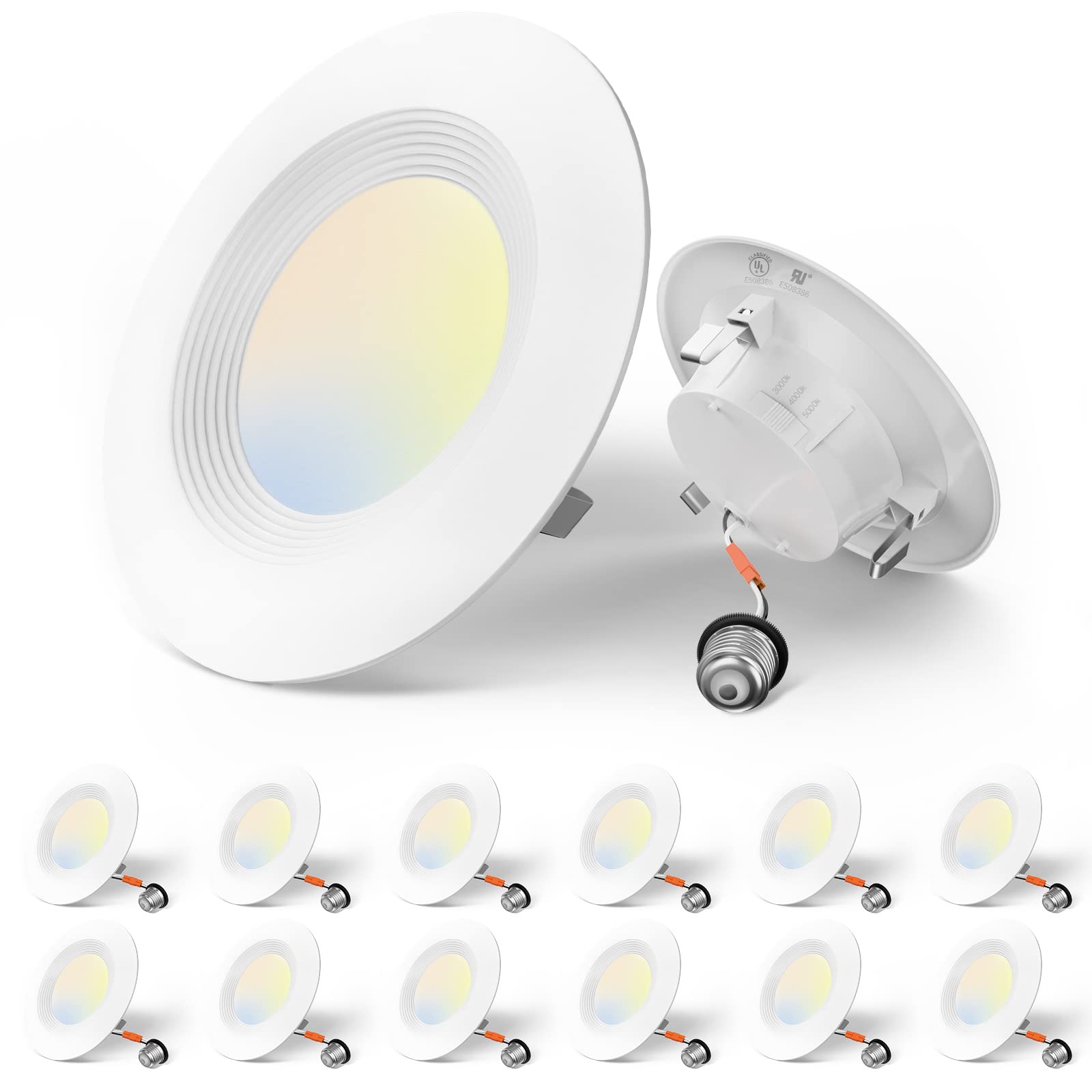 Amico 4 Inch 3Cct Led Recessed Lighting 12 Pack, Dimmable, Damp Rated, 9W=60W, 650Lm Can Lights With Baffle Trim, 3000K/4000K/50