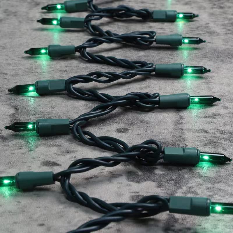 GLOWNOVA 100 Mini String Lights, Incandescent Green Wire, Plastic, Model HP-100-2/SB, Indoor Christmas Tree Decoration