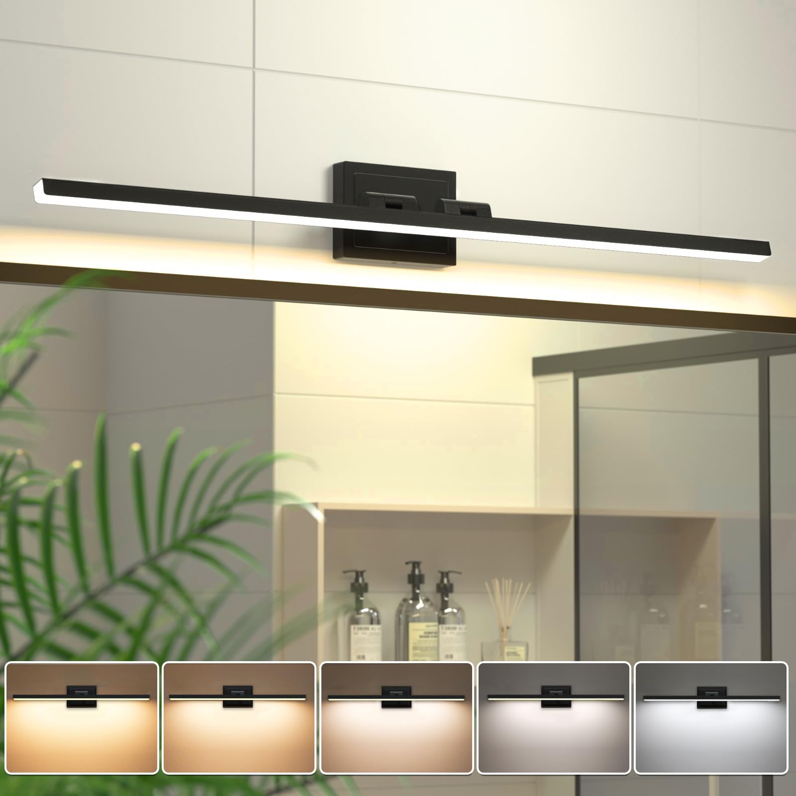 VOLISUN Bathroom Vanity Light 24W Dimmable 5CCT, 39.4 inch, Black, Model 21318ZM, Rotatable LED Fixture for Mirror Cabinets