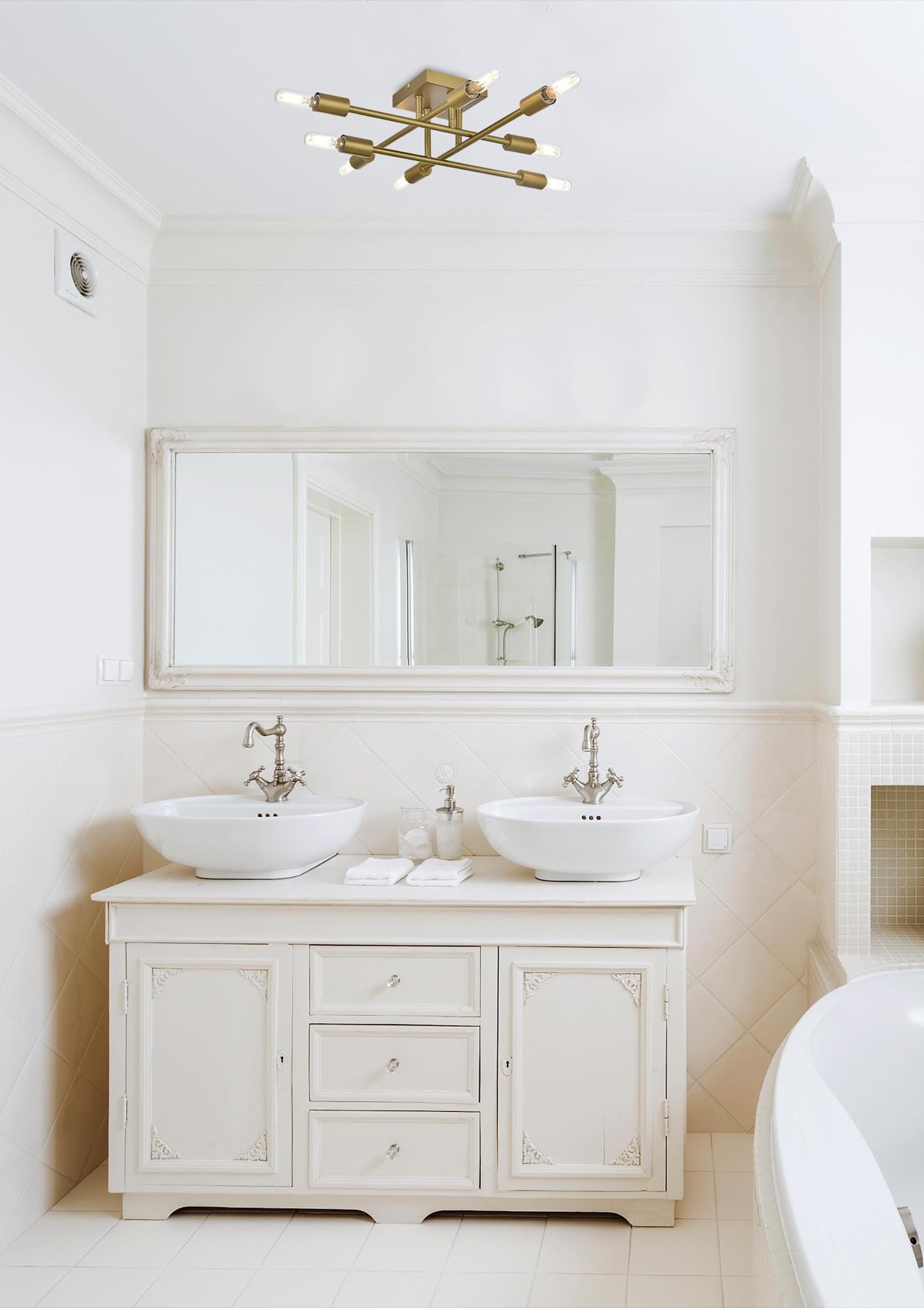 Living District Script 8-Light Mid-Century Metal Flush Mount in Chrome