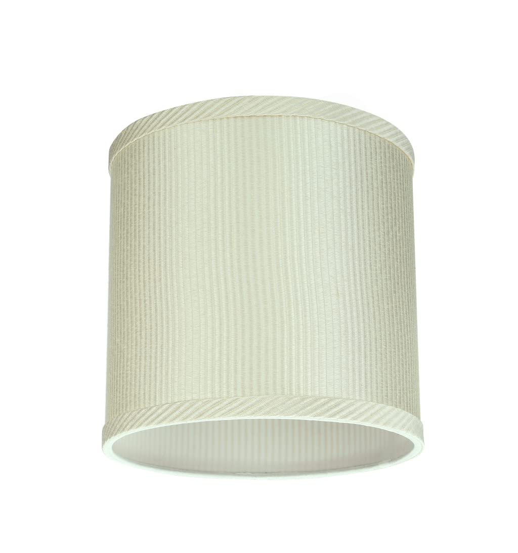 Aspen Creative Drum Lamp Shade, Off White Striped, 8in x 8in x 8in, Model 31059A, Polyester-Cotton Fabric