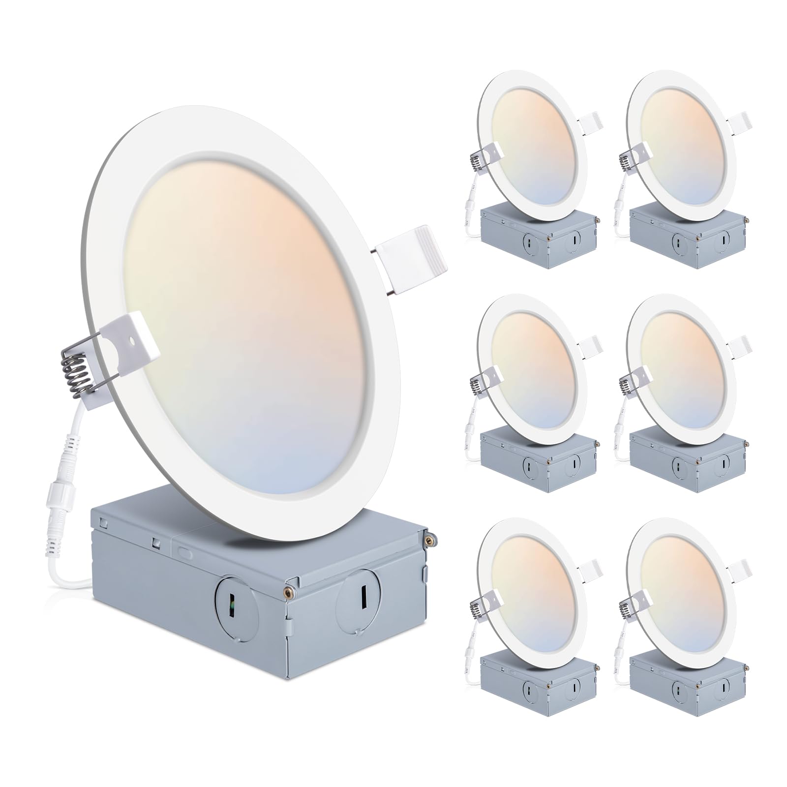 POWERASIA 6 Pack 6 Inch LED Recessed Lights with Junction Box, Recessed Lighting 6 Inch 5CCT Dimmable 2700K-6000K,15W 1200lm Can