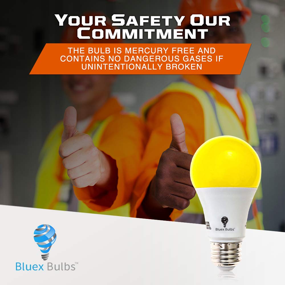 BlueX A19 Amber Yellow LED Bug Light Bulb - 2-Pack, 650 Lumens, 9.5W (60W Replacement), E26 Base, Outdoor Use