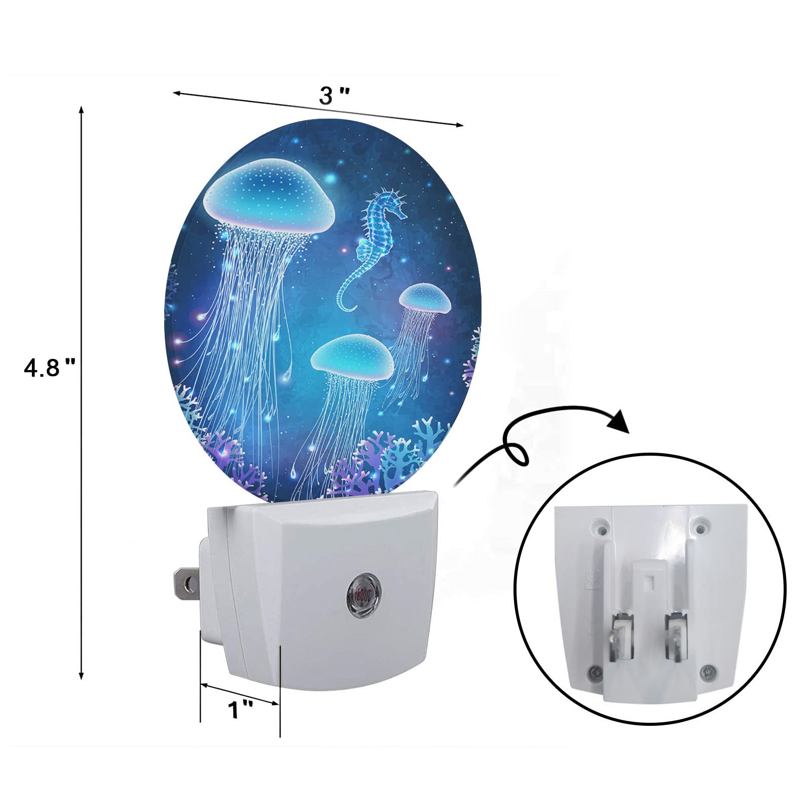 Axayaz Jellyfish And Seahorse Plug In Night Light Fantasy Undersea World Animal With Blue Light Auto Led Lamp Energy Saving Round Lights For Boys Girls Men Women