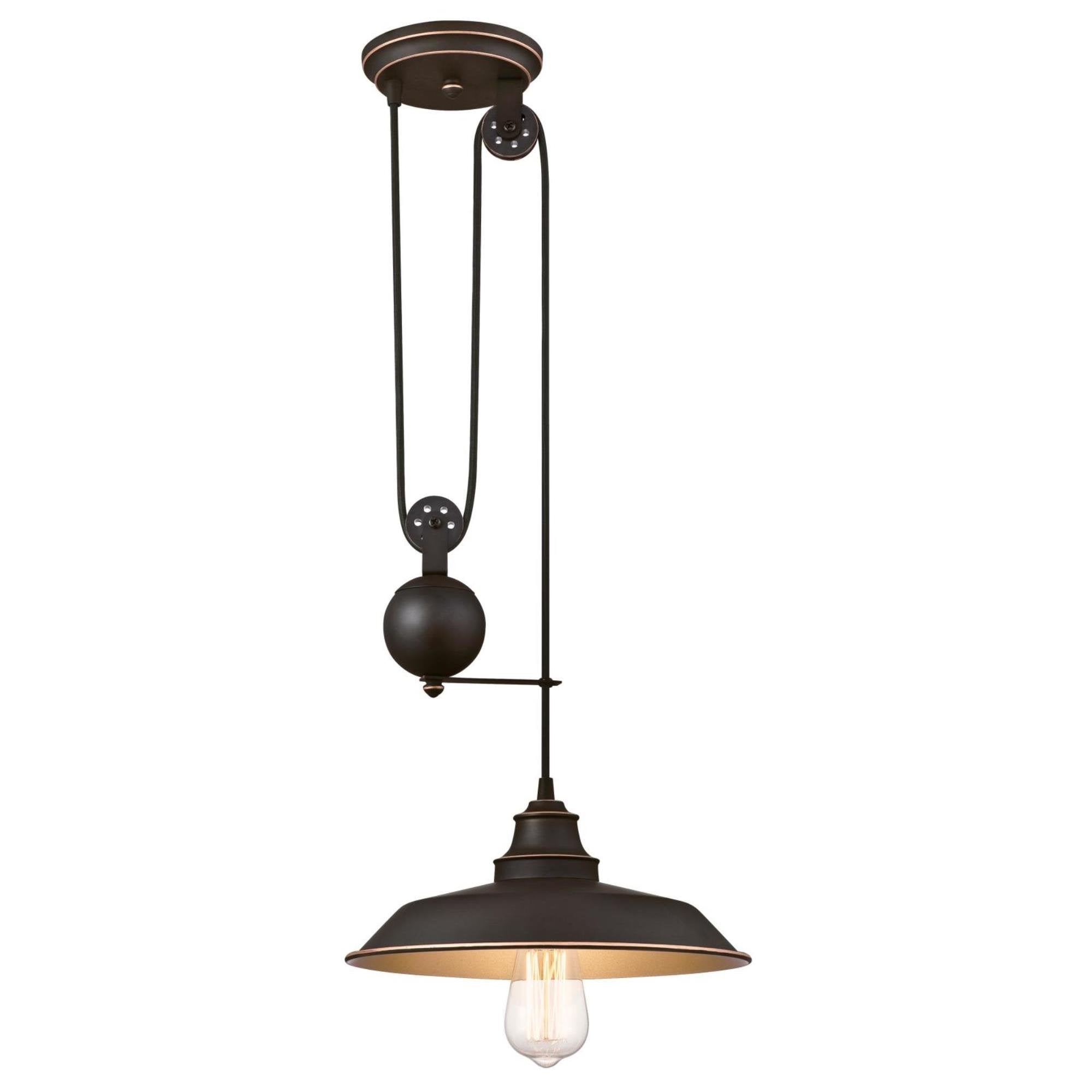 Westinghouse Lighting 6363200 Iron Hill One-Light Pulley, Oil Rubbed Bronze Finish with Highlights and Metal Shade Indoor Pendan
