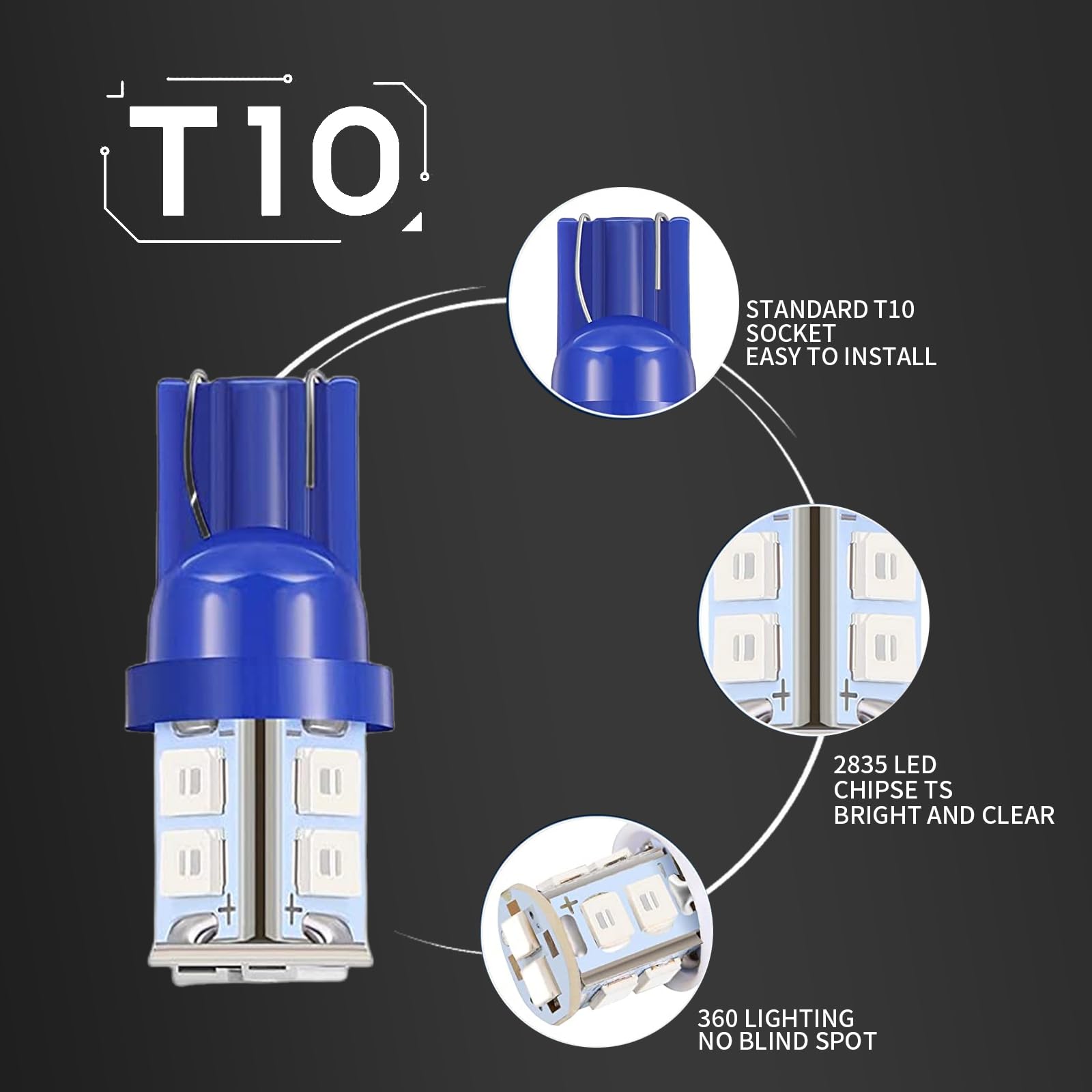 GKmow 24 PCS Blue Car LED Bulb Kit, T10 & Festoon Replacement Interior Lights for Dome, Map, Door, Courtesy & License Plate