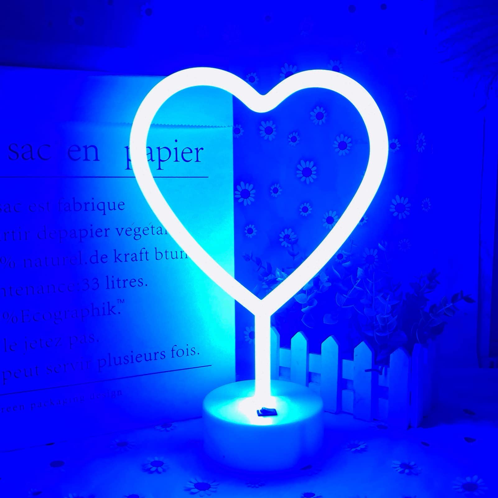 VIFULIN Heart Lights Led Light Sign Heart Shaped Neon Sign Heart, Heart Neon Sign with Base, USB/Battery Powered Heart Sign Hear