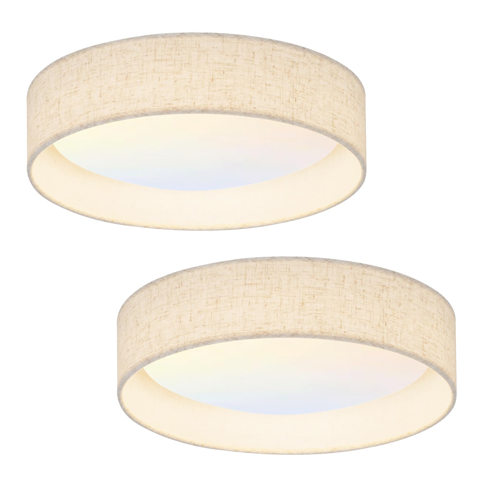 HILUXIA Modern Linen LED 13 Inch Ceiling Light Fixture with 24W 5CCT, Set of 2, Flush Mount Low Profile Room Lamp, Dimmable Mini