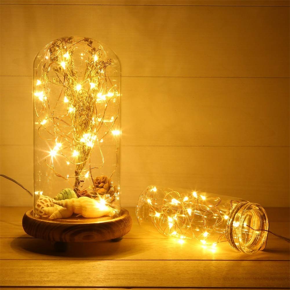 Yalilong With Timer Function Battery Operated Dewdrop Led Lights,Mini Fairy Lights For Home Parties Christmas/Halloween Holiday Decoration,6 Hours On/18 Hours Off,30 Leds,10 Feet (Warm White, 1)