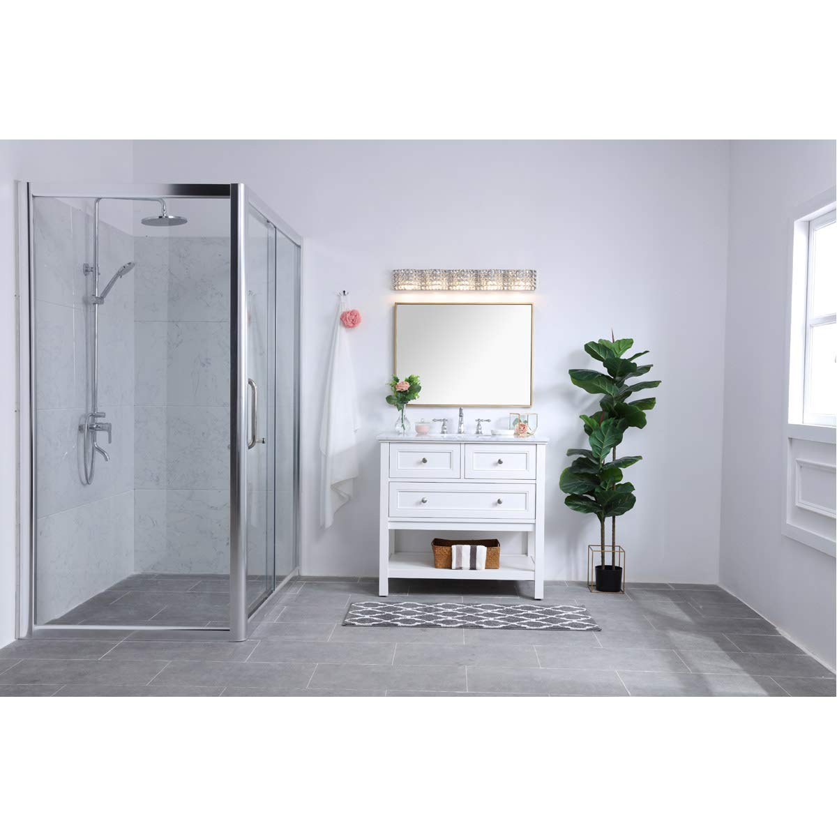 Living District Ollie Mid-Century Modern 5 Light Entryway and Bathroom Wall Sconce in Chrome and Clear Crystals