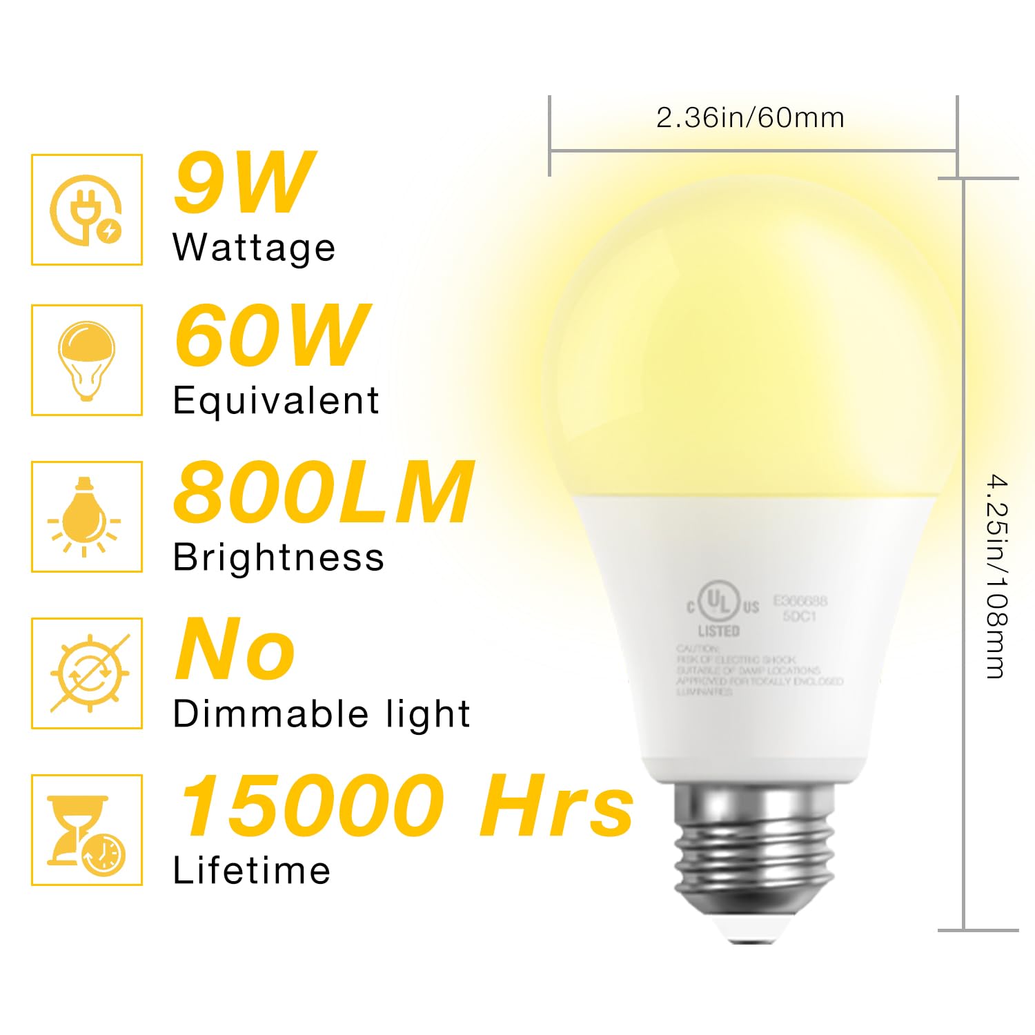 Daybetter 10 Pack A19 Led Light Bulbs, 60 Watt Equivalent Led Bulbs, Long Lifespan High Brightness 800Lm Warm White 2700K, E26 S