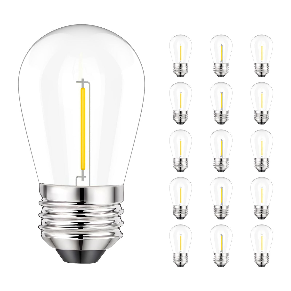 Svater Replacement Bulbs For Outdoor String Lights, 15 Pack S14 Led Bulbs For Patio, E26 Base 1W Bulb Equal To 11W Incandescent,