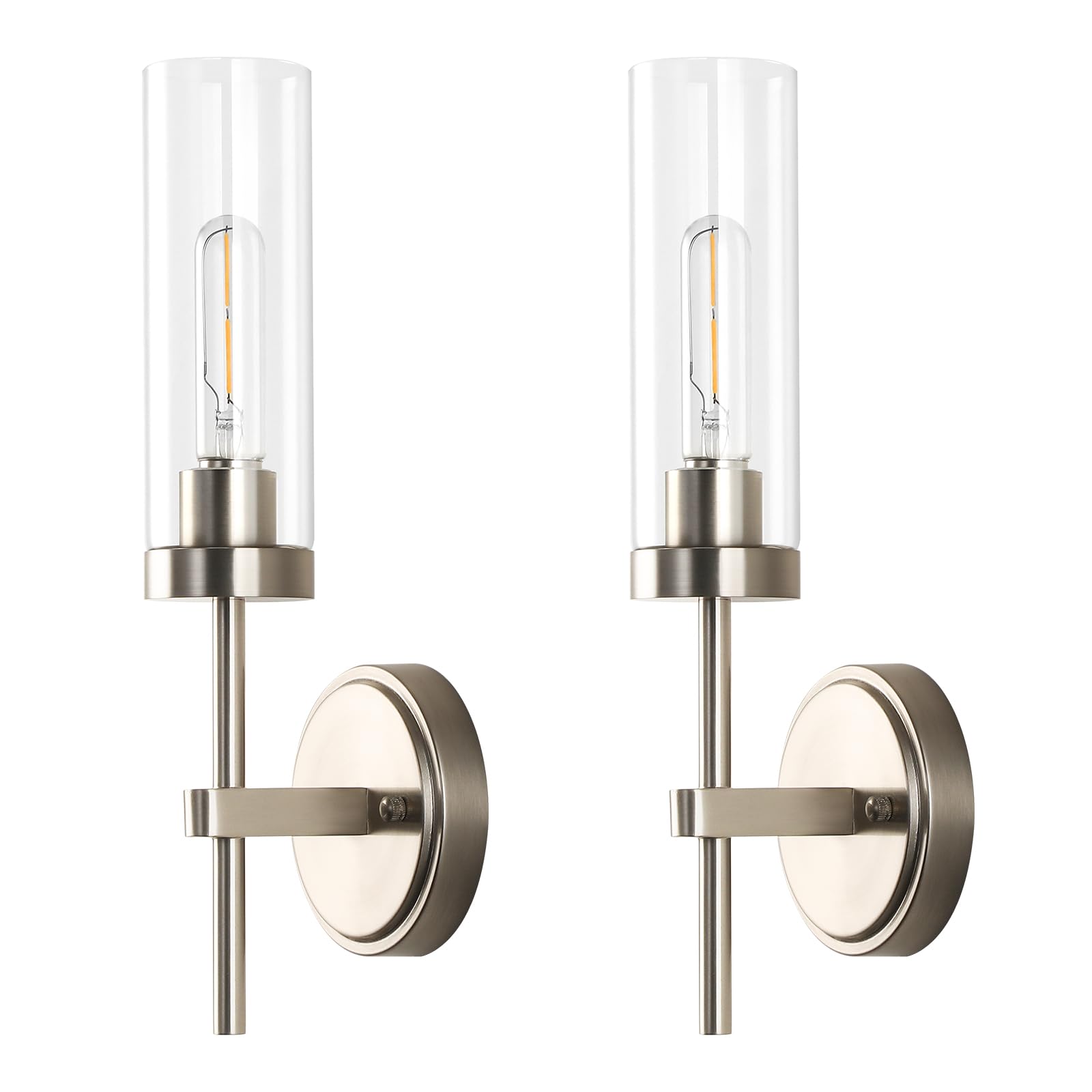 Wilon Bathroom Wall Sconces Set Of 2, Brushed Nickel Vanity Lights For Bathroom, Indoor Wall Light Fixtures With Clear Glass Sha