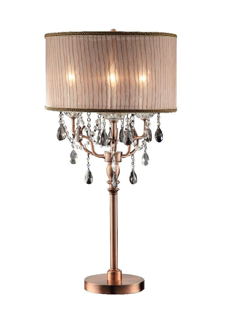 Ore International 35-Inch Rosie Crystal Table Lamp, Rose/Copper, Steel & Crystal, 32&quot; H