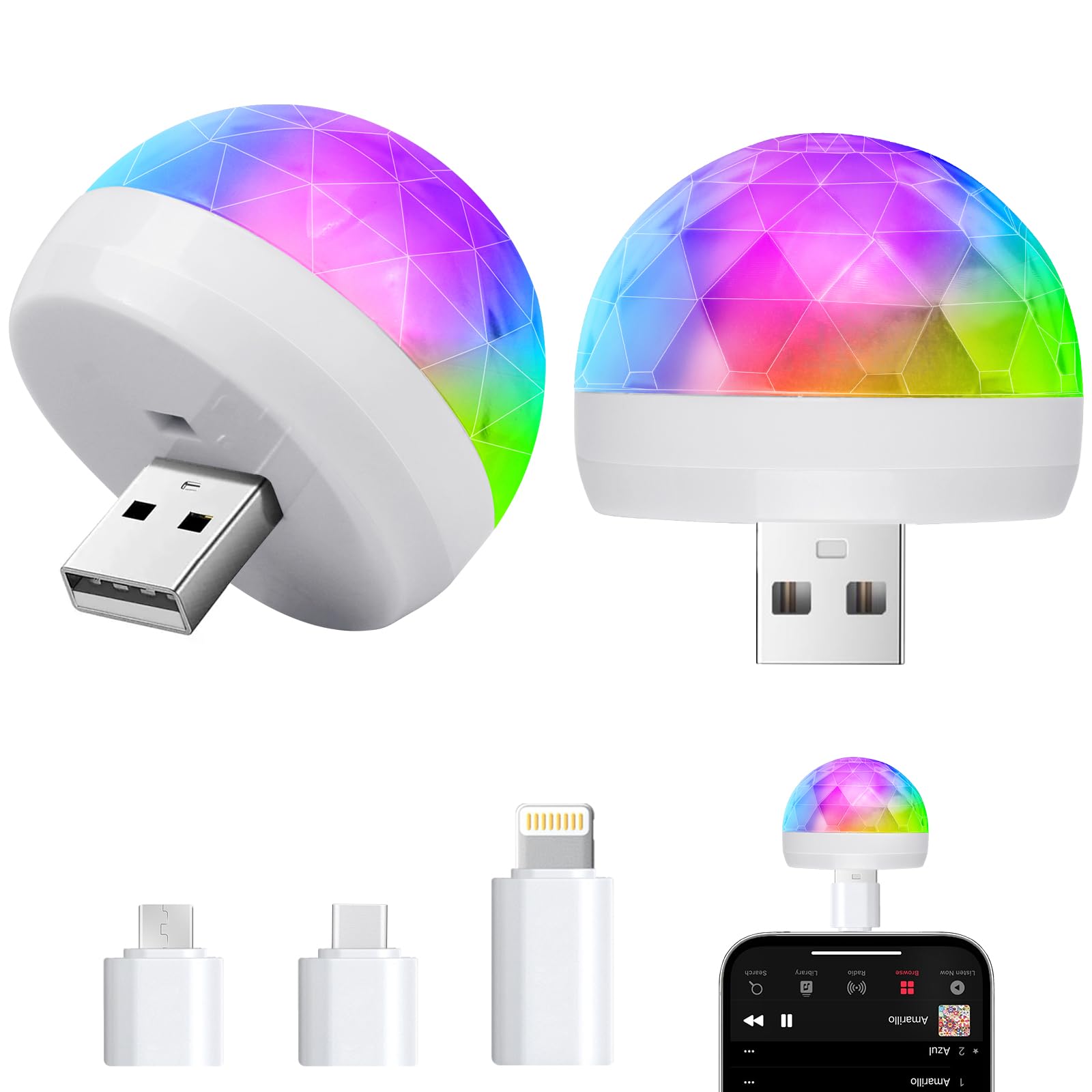 Luditek USB Mini Disco Ball Light, Sound Activated, White, Model GT158, 2 Packs, Party Decorations for Kids and mature-themeds