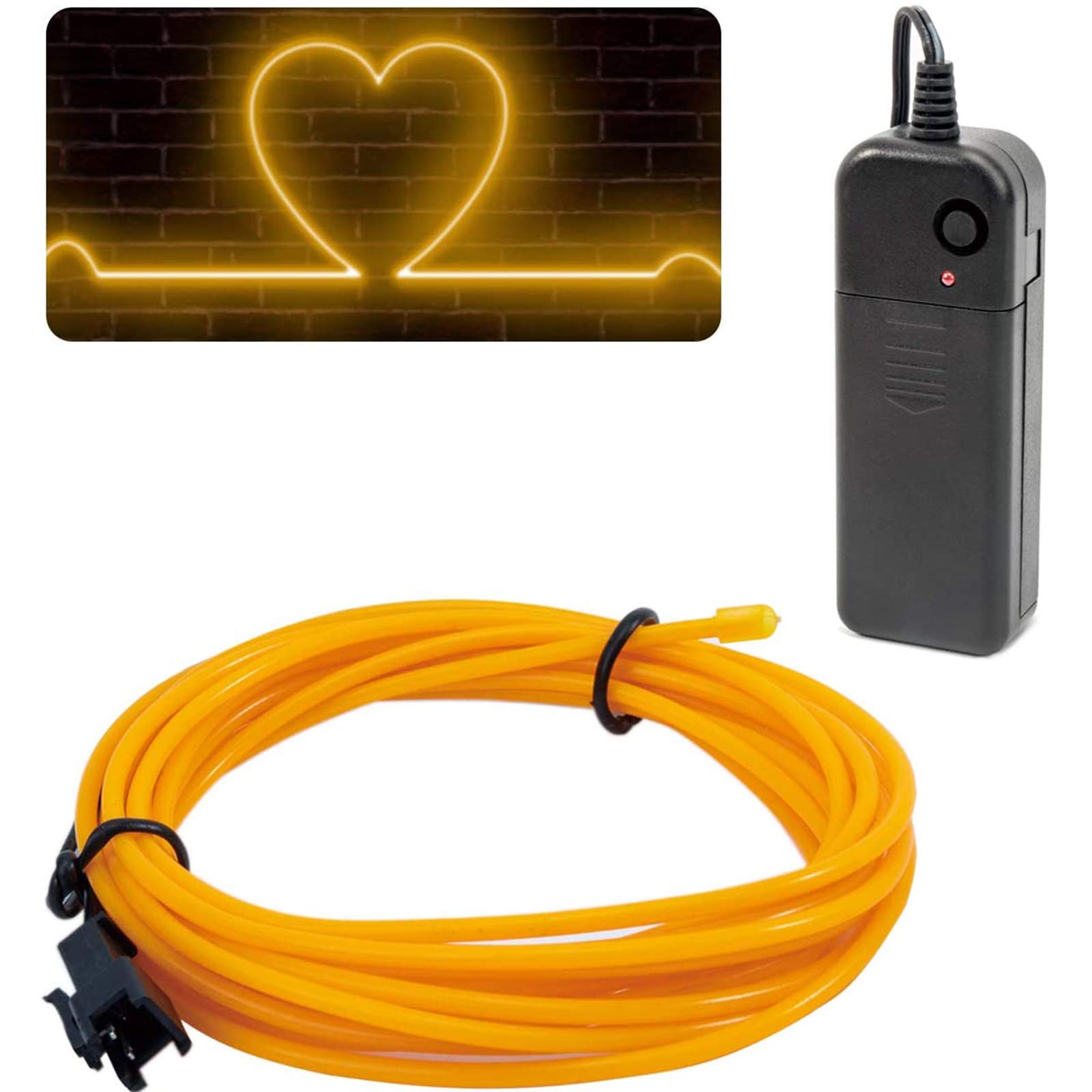 Jiguoor El Wire Battery Pack 16.4Ft / 5M Bright Neon Light Strip 360° Illumination Neon Tube Rope Lights For Diy, Festival, Party Decoration, Pub, Halloween, Chrismas (16.4Ft / 5M, Yellow)