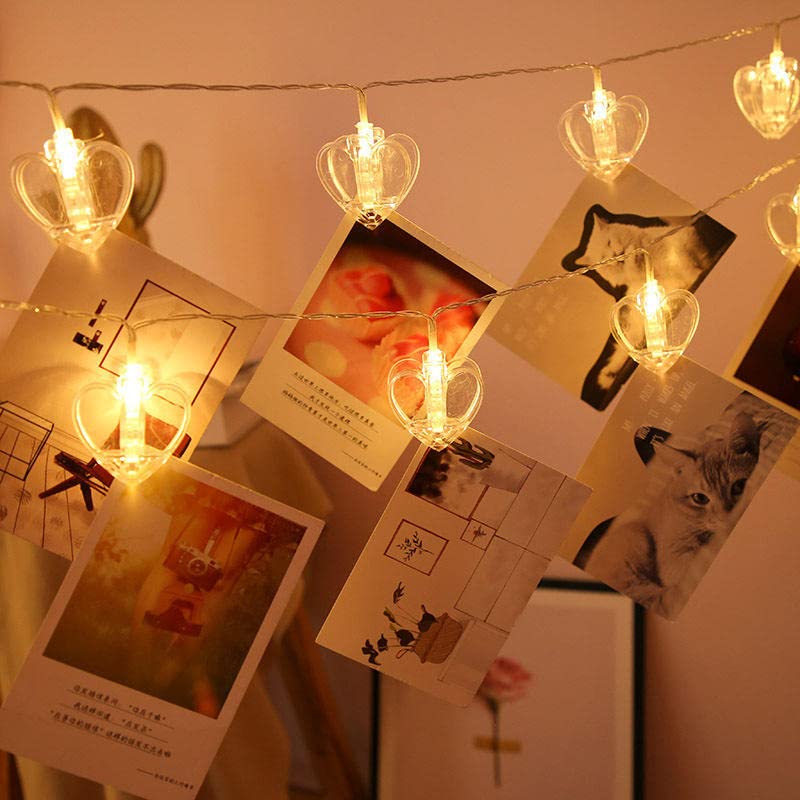 Gesto Led Clips for Photo Hanging String Light -Photo Hanging Lights With Clips | 14 Heart Clips With Led Lights| Clip Lights fo