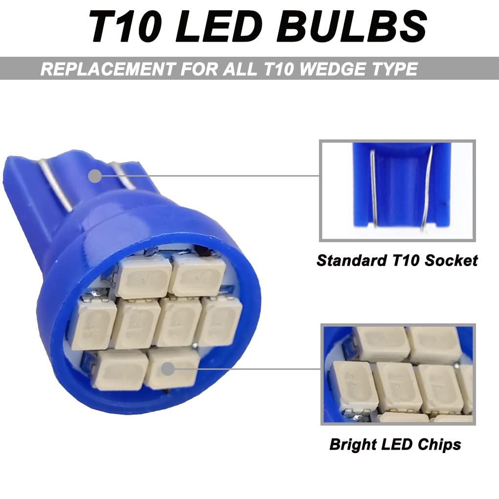 Winetis T10 194 168 Led Dash Instrument Light Bulbs Blue With Twist Lock Socket, Extremely Bright T10 Instrument Panel Gauge Clu