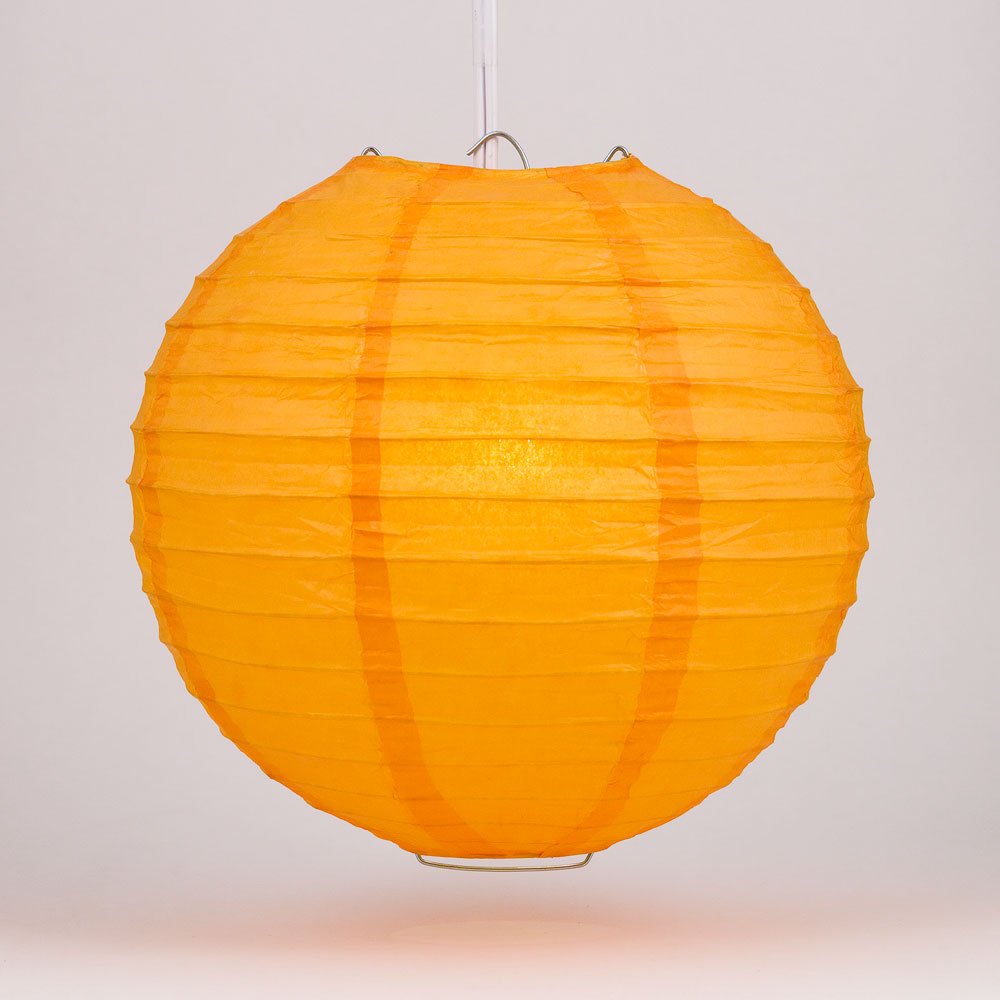 Luna Bazaar Premium Paper Lantern Lamp Shade (12-Inch, Parallel Ribbed, Mango Orange) - Chinese/Japanese Hanging Decoration - Fo