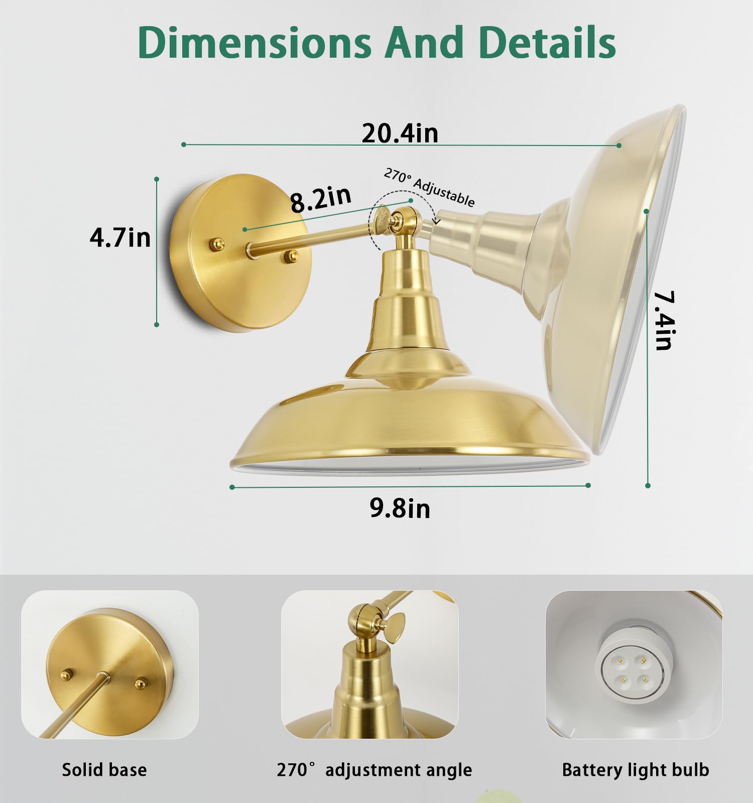 Lzwelcy Gold Vintage Wall Sconce Set of 2, Battery Powered, Dimmable LED, Wireless, Model 9008, Short Size