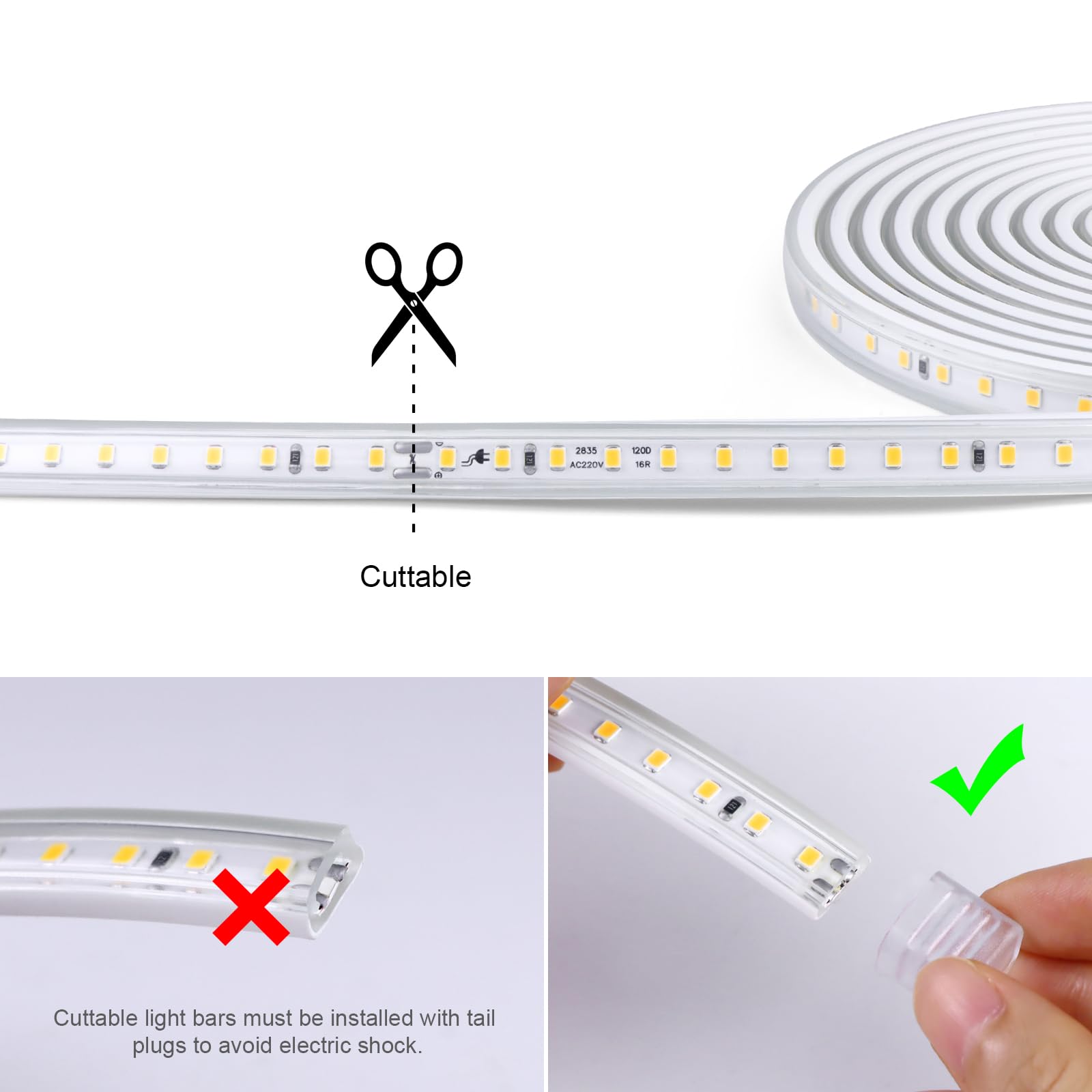 Aimengte Waterproof Outdoor Led Strip Lights, 32.8Ft, 1200 Leds, Daylight, Ac 110V