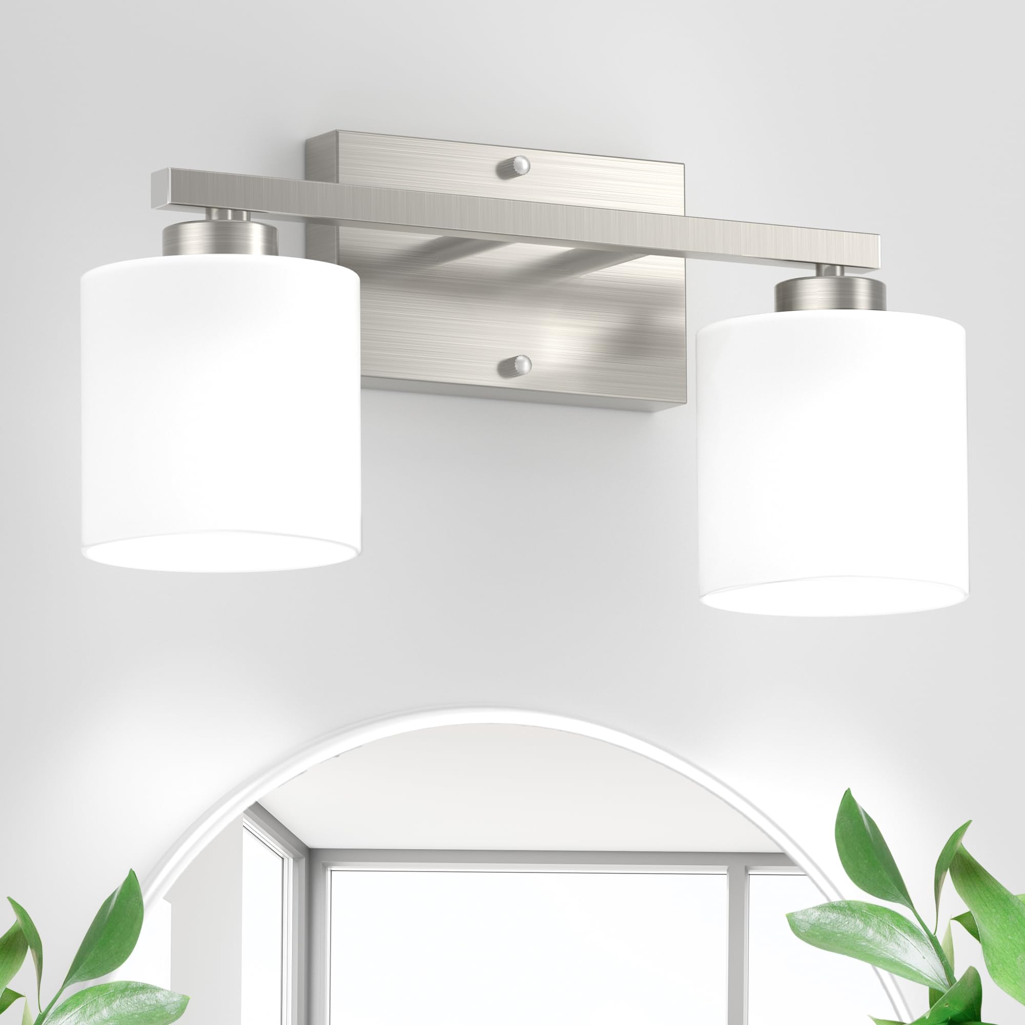 Honesorn Bathroom Vanity Light, 2-Light Brushed Nickel, Modern Design, Frosted Shade, Wall Mounted, Model TK-JQD-MS-YS-2