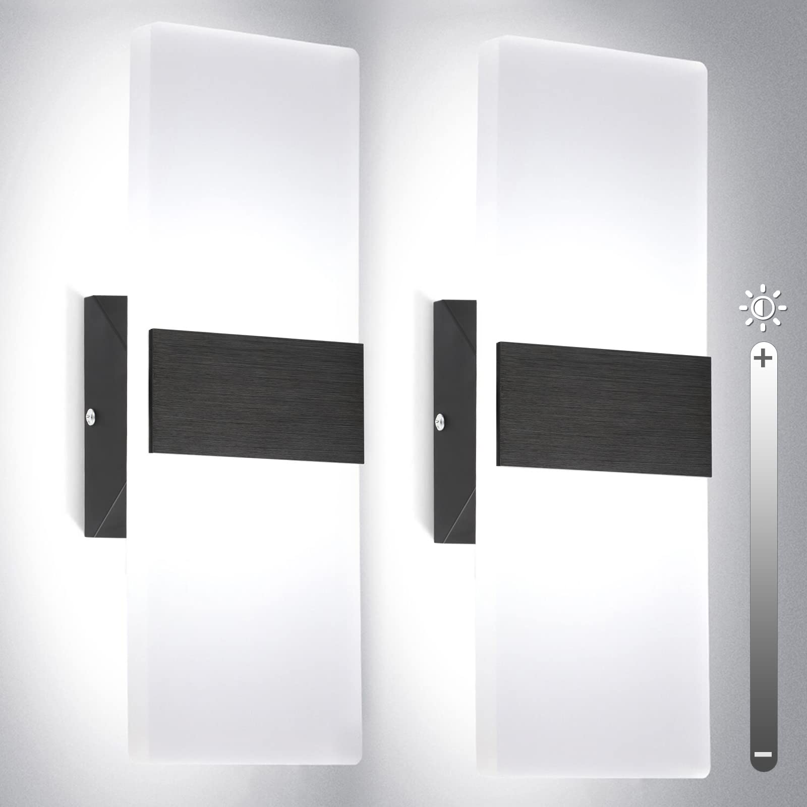 TRLIFE Dimmable Wall Sconces Set of 2 Hardwired LED Lights 12W Cool White Black Brushed Aluminum YKL-6000K-Bla