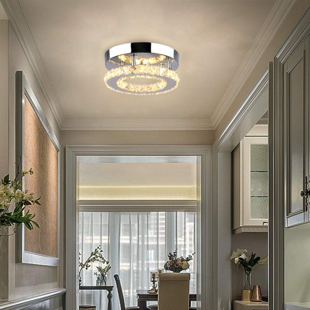 diisunbihuo Modern Mini LED Chandelier - Stainless Steel Crystal Ceiling Lamp for Bedrooms & Dining Rooms, Round Warm White