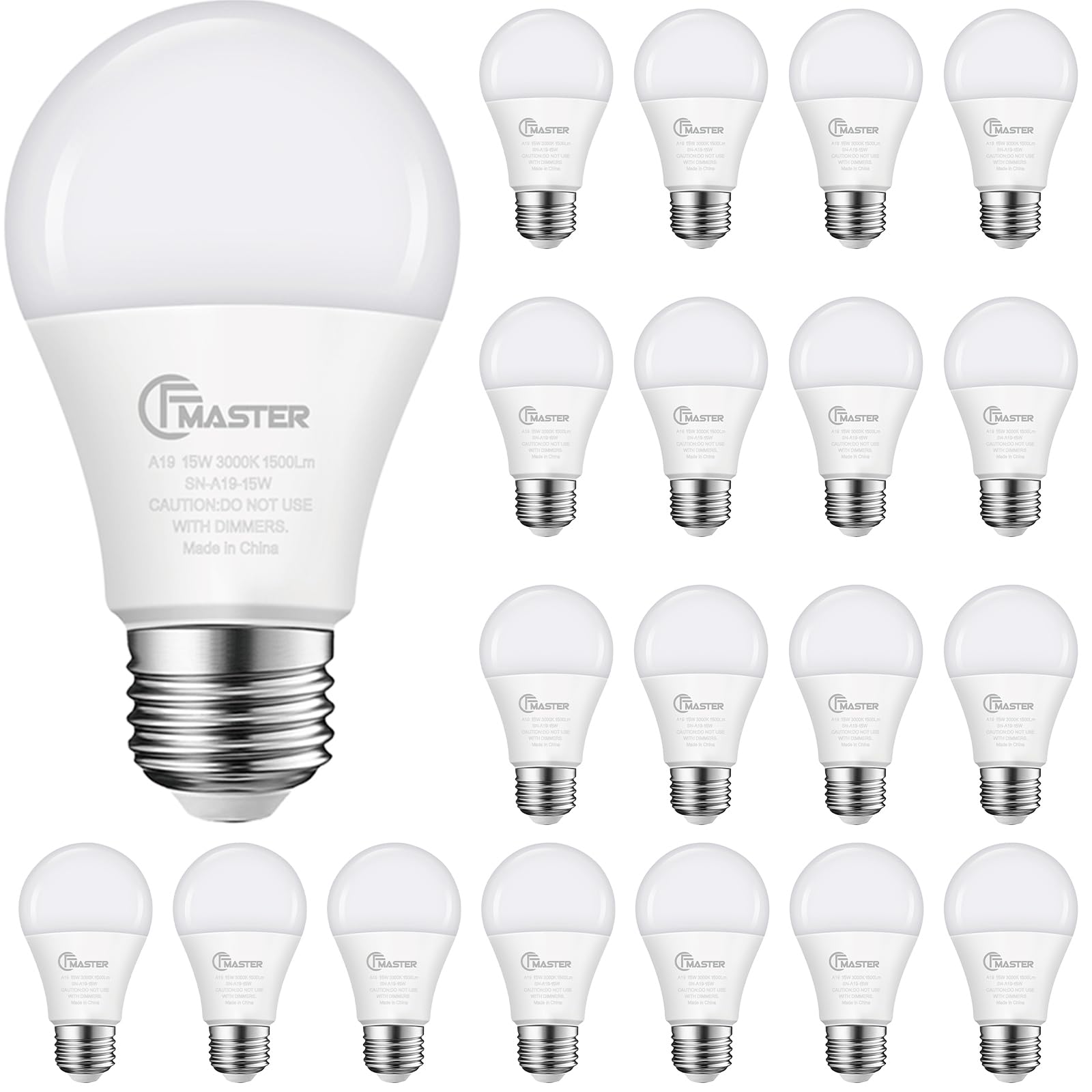 Cfmaster A19 Led Light Bulb, Led Bulbs 100 Watt Equivalent, 3000K Warm Light Bulbs, 1500 Lumens, E26 Standard Base Lightbulb, No