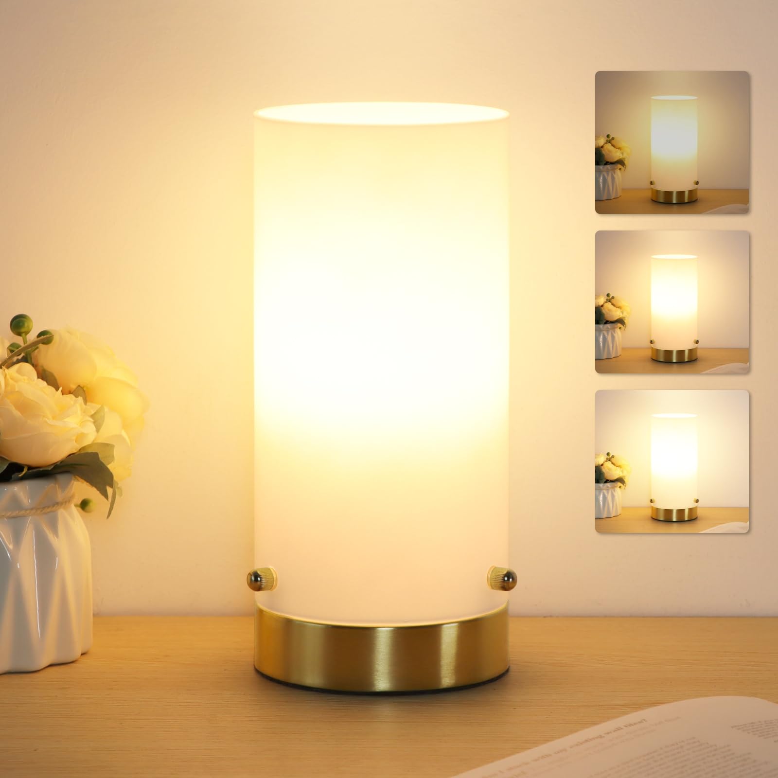 Kukobo Touch Control Table Lamp for Bedroom, 3 Way Dimmable Bedside Lamp for Nightstand, Modern Desk Lamp with Glass Lamp Shape,