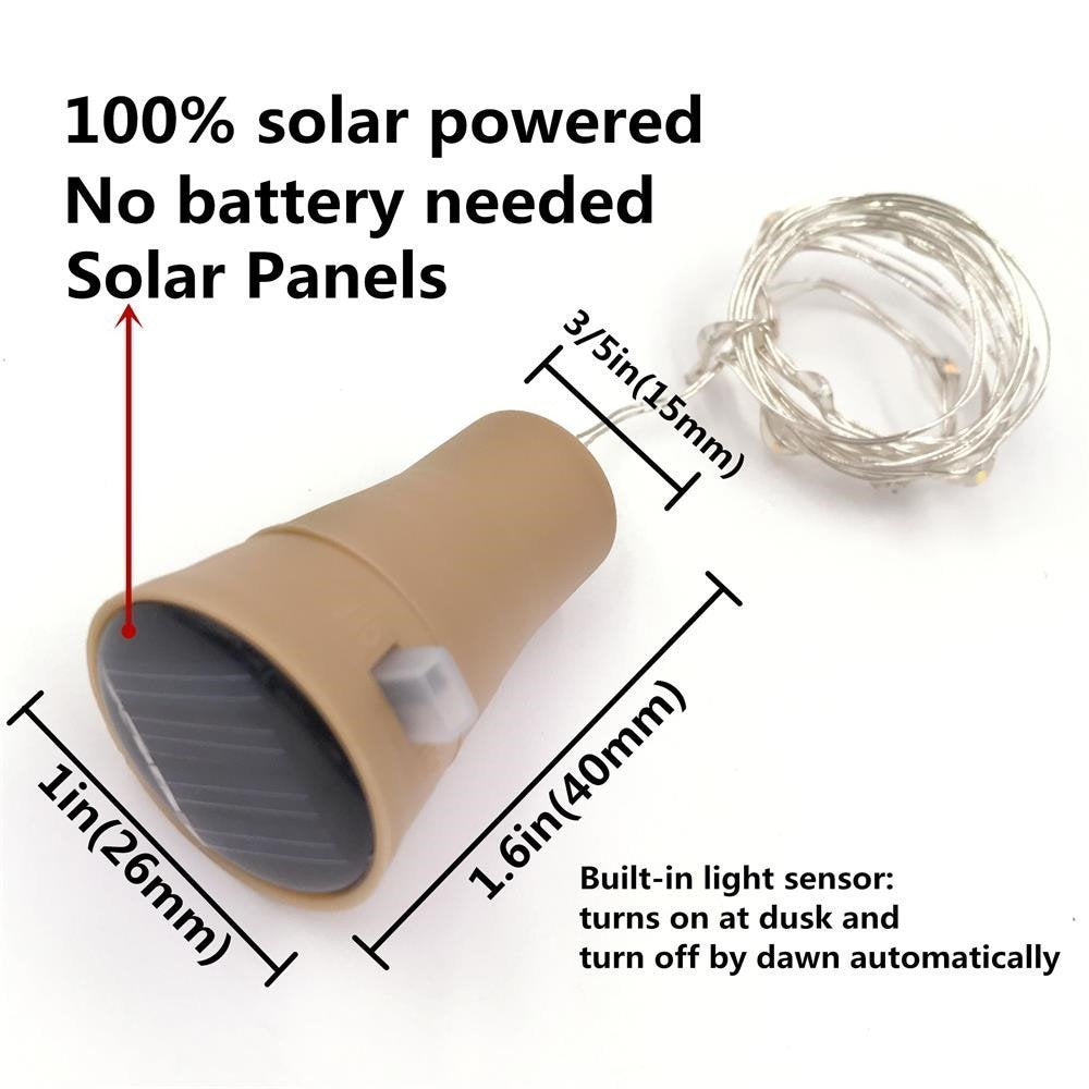 Decorman 10 Pack Solar Powered Wine Bottle Lights, 10 Led Waterproof Copper Cork Shaped Lights For Wedding/Christmas/Outdoor/Holiday/Garden/Patio/Yard/Pathway Decor (Cool White)