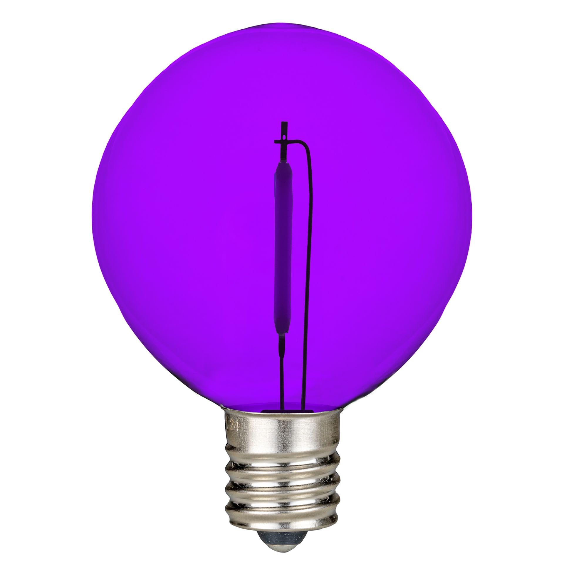 Novelty Lights 25 Pack G50 Led Light Bulbs, E17 C9 Intermediate Screw Base Shatterproof Outdoor String Lights Purple Globe Bulbs