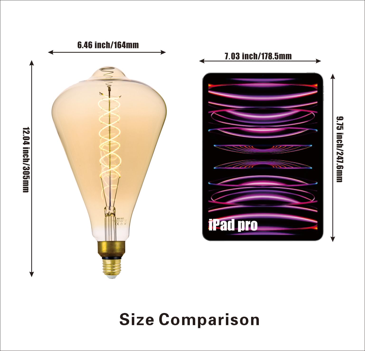 SD LUX Oversized Vintage LED Bulb 8W Dimmable 2200K Warm White Extra Large Glass Amber E26 Base Model FLBIG