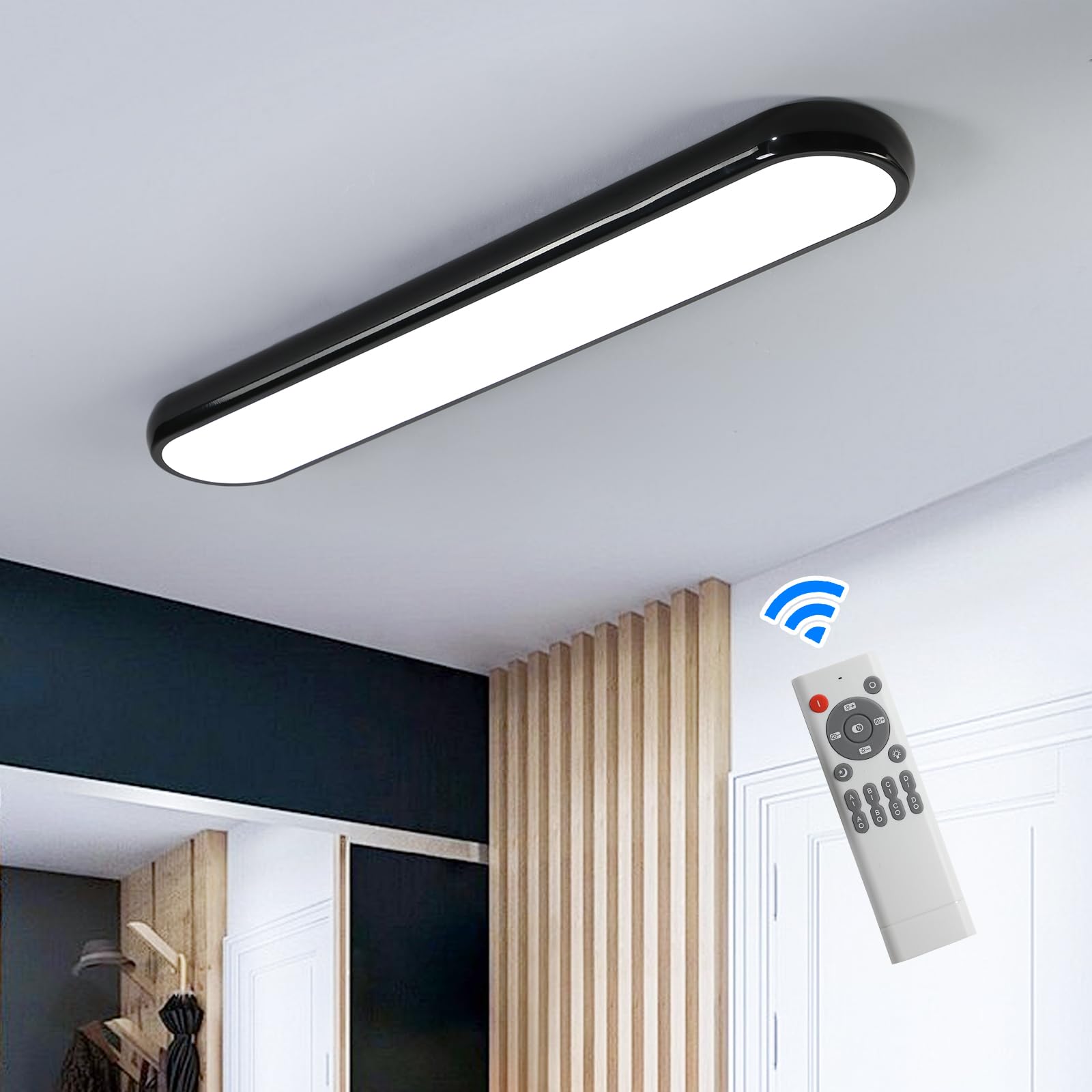 Qcyuui Modern Led Ceiling Light Dimmable Semi Flush Mount Ceiling Light 39.4 In Long Ceiling Light Fixture Kitchen Lighting Fixtures Ceiling For Office Bedroom Hallway(Black/48W/3000-6500K)