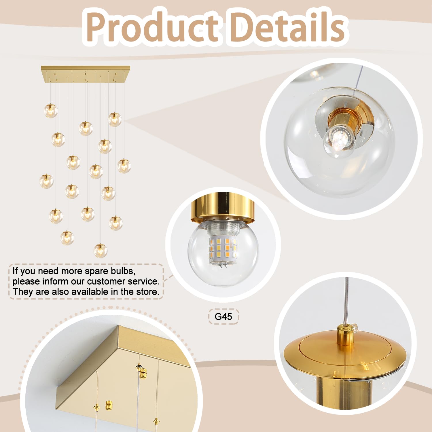 Glass Chandelier Led Modern Gold Pendant Light Globe Glass Ceiling Light 16-Lights Glass Ball Chandeliers For Staircase Living R