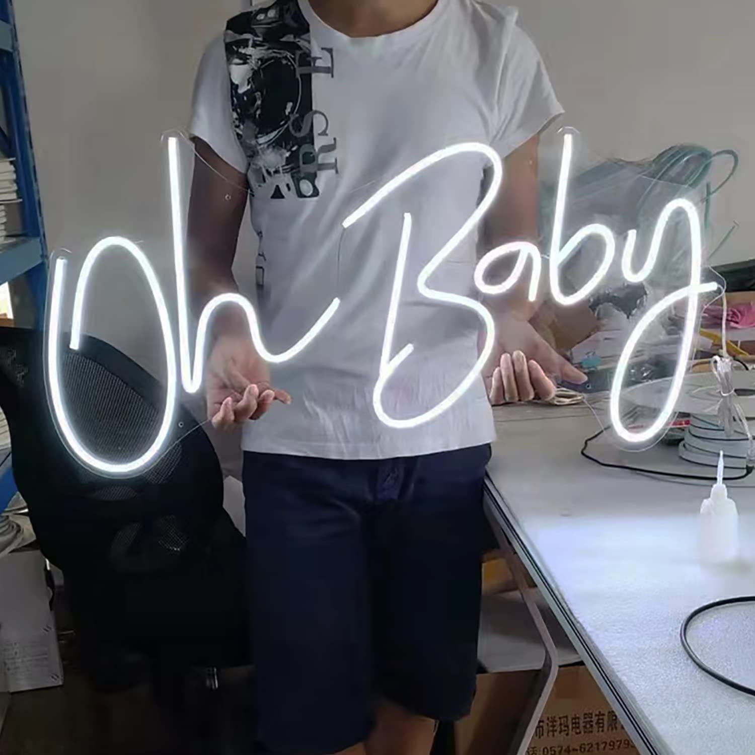 Oh Baby Neon Sign for Wall Decor, with Dimmable Switch, Reusable Neon Light Sign for Baby Shower Decorations, Birthday Party, We