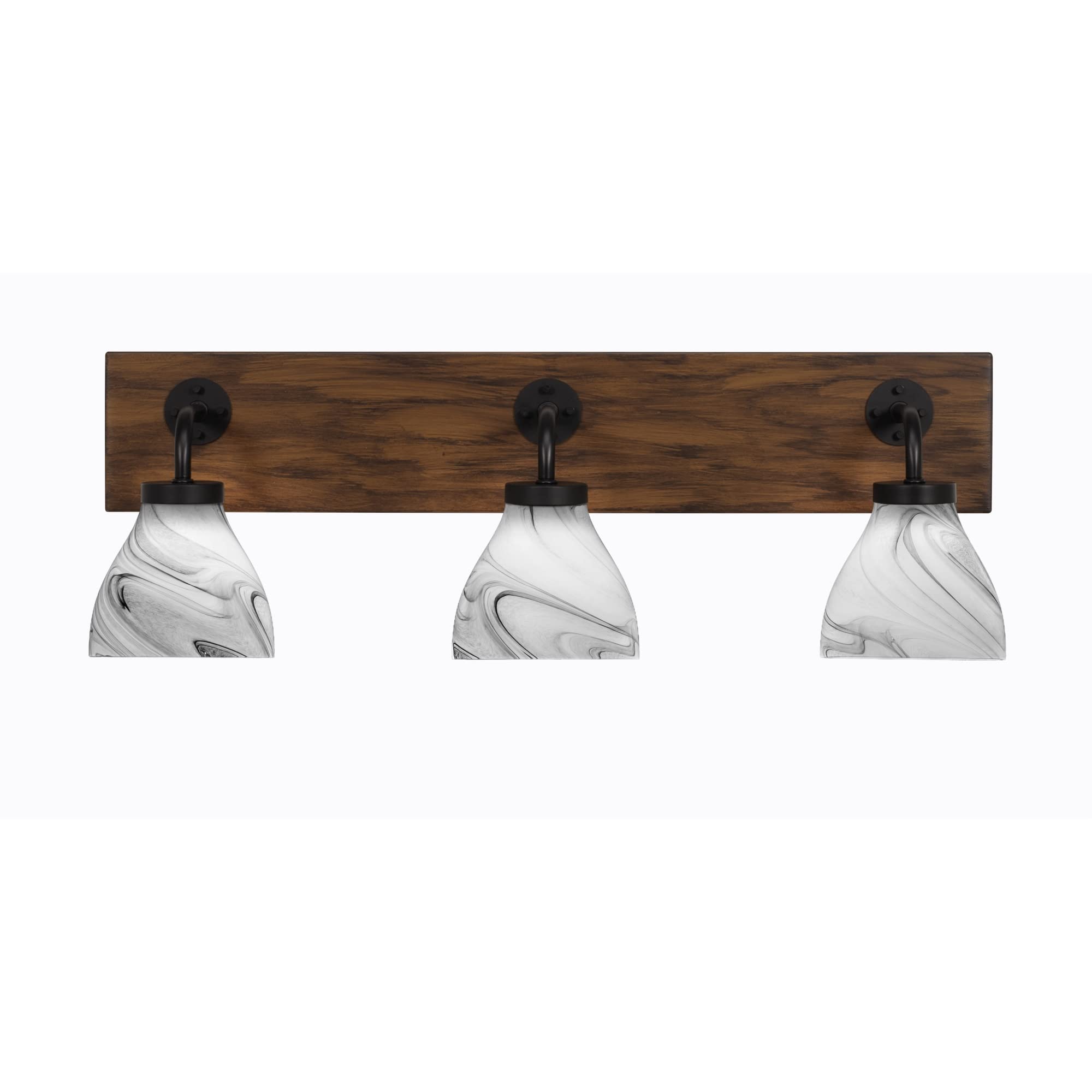 Oxbridge 3 Light Bath Bar In Matte Black & Painted Wood-Look Metal Finish With 6.25" Onyx Swirl Glass