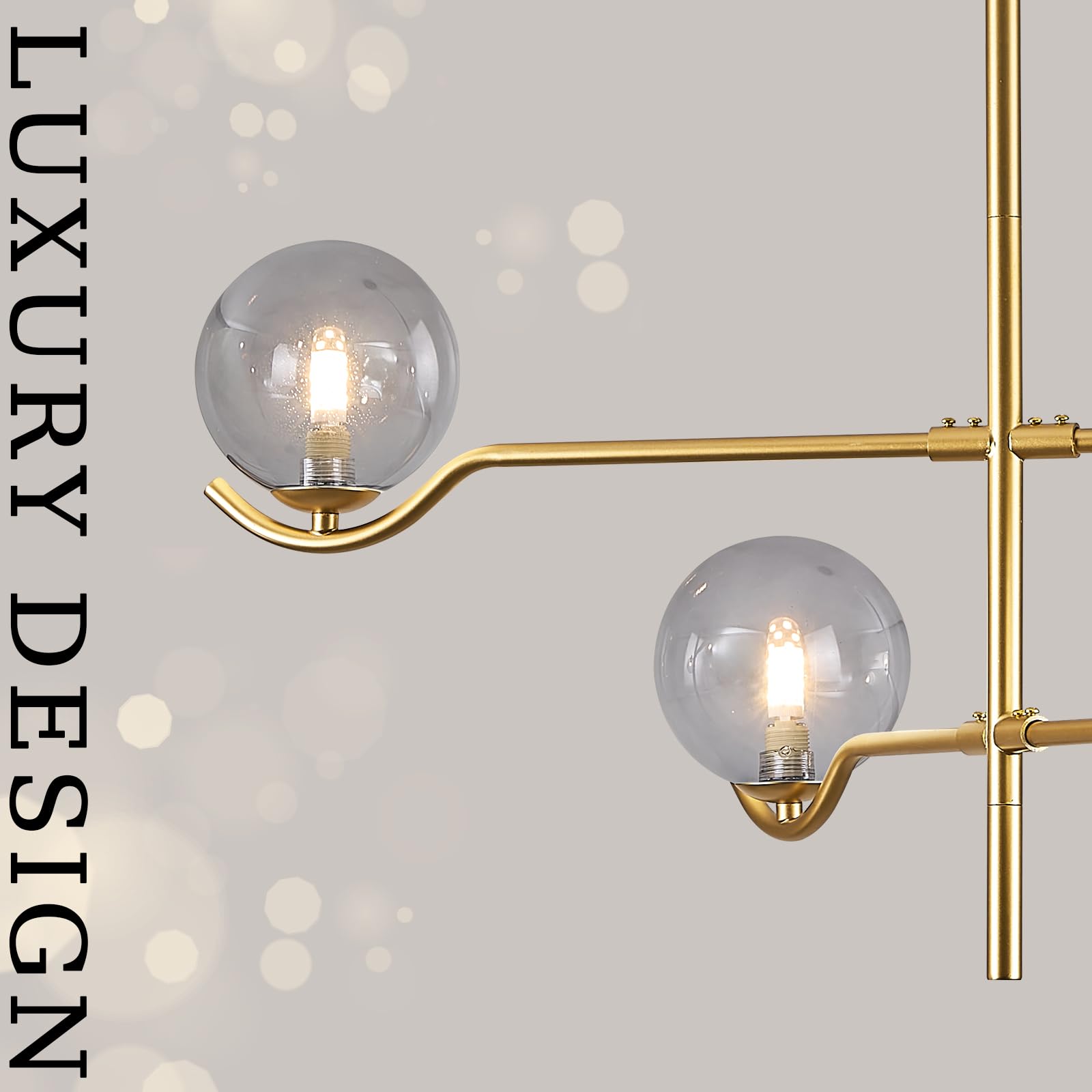 Catiner Gold Sputnik Chandelier, Large Modern 4 Lights L31 '' Mid Century Long Ceiling Pendant Light Fixture With Smoke Glass Gl
