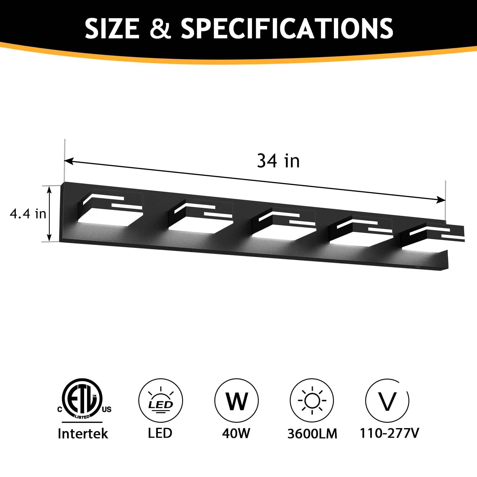 Lkhf Led Modern Bathroom Vanity Light Fixtures 5-Light 5Cct Dimmable Matte Black Vanity Lights For Bathroom Lighting Fixtures Over Mirror  With 350?Rotatable Acrylic Heads  34-Inch