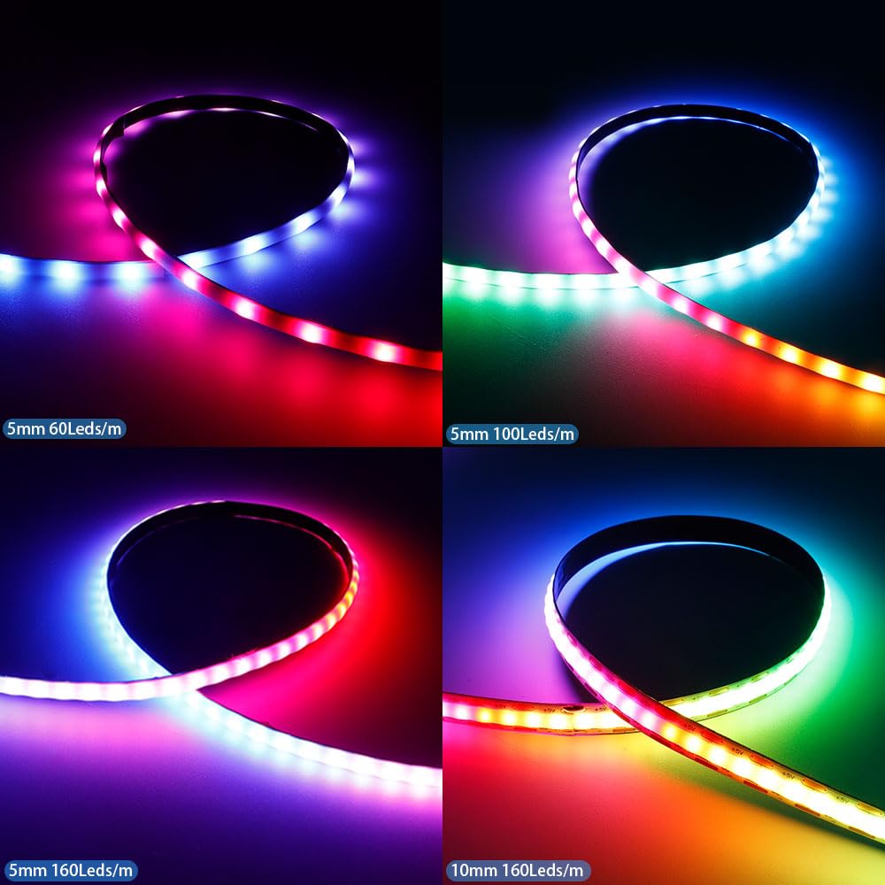 Xnbada 160Leds/M 6.5Ft Ws2812B Ws2812 Cob Led Strip,Dc5V 5Mm Width Individually Addressable Dream Color Flexible Smart Light Tap