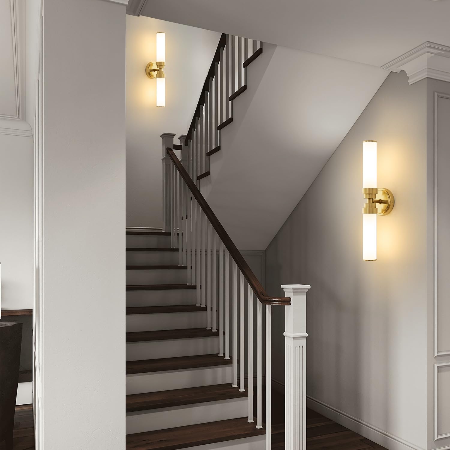Vaziden Bathroom Light Fixtures  Gold Wall Sconce With Milk Glass Shade  Modern Vanity Light Up And Down Sconces Wall Lighting - Bulb Not Included