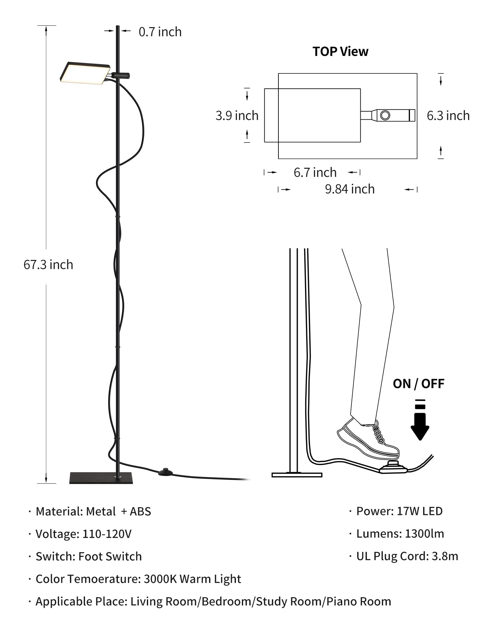 Visdanfo Modern Floor Lamp, 360 Degree Rotation Sky Led Floor Lamp Office Lighting, Bright Led Standing Pole Light, Tall Lamps For Living Room,Bedroom,Reading,Study Room (White)