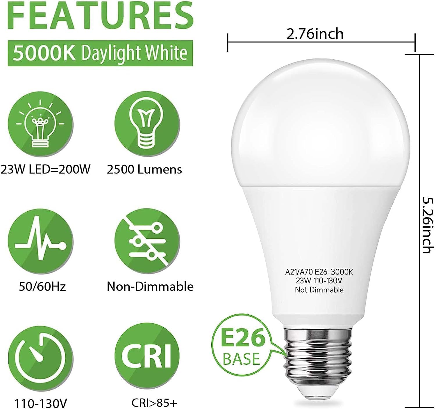 150-200W Equivalent Led Light Bulb, A21 23W Bright Led Bulb 2500 Lumens, Daylight White 5000K E26 Base Light Bulbs For Home, Off