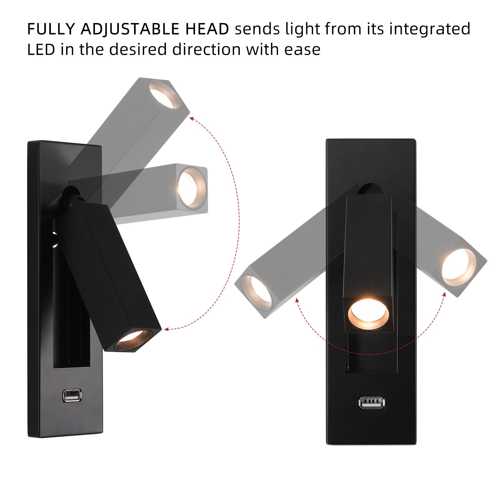 Wall Mounted Reading Light With Usb, Led Bedside Reading Light With Switch, Adjustable Recessed Headboard Reading Lights Wall Sc