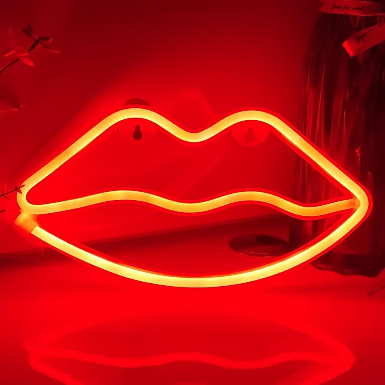 JYWJ Lip Neon Sign LED Table Decoration USB/3-AA Battery Powered 10.2inL x 7.9inW Red Model JJ-NEON-06