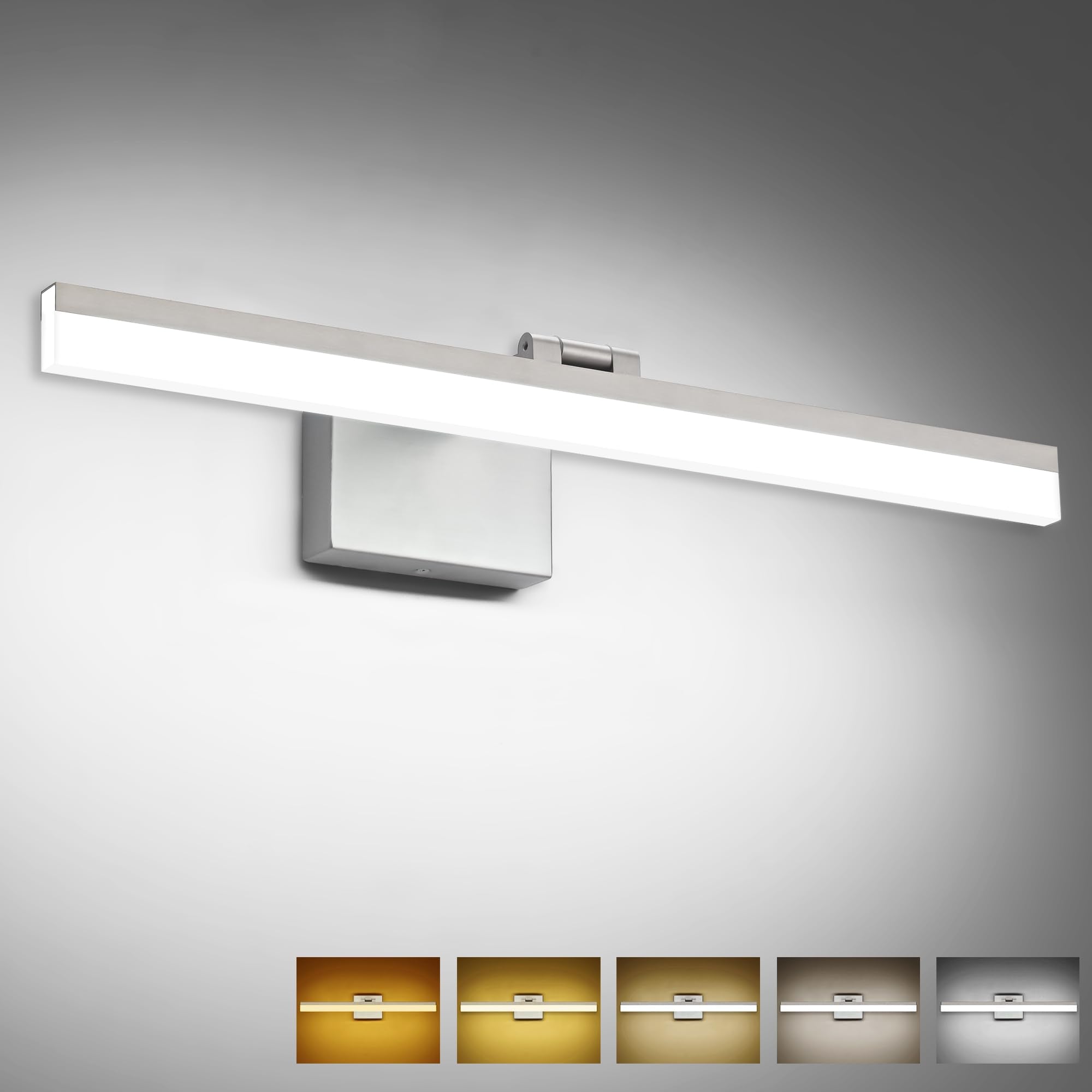 SOLFART 24-Inch LED Vanity Light Fixture, Brushed Nickel, 5 Color Temperature Dimmable, Model 8778-610mm-NK-5CCT