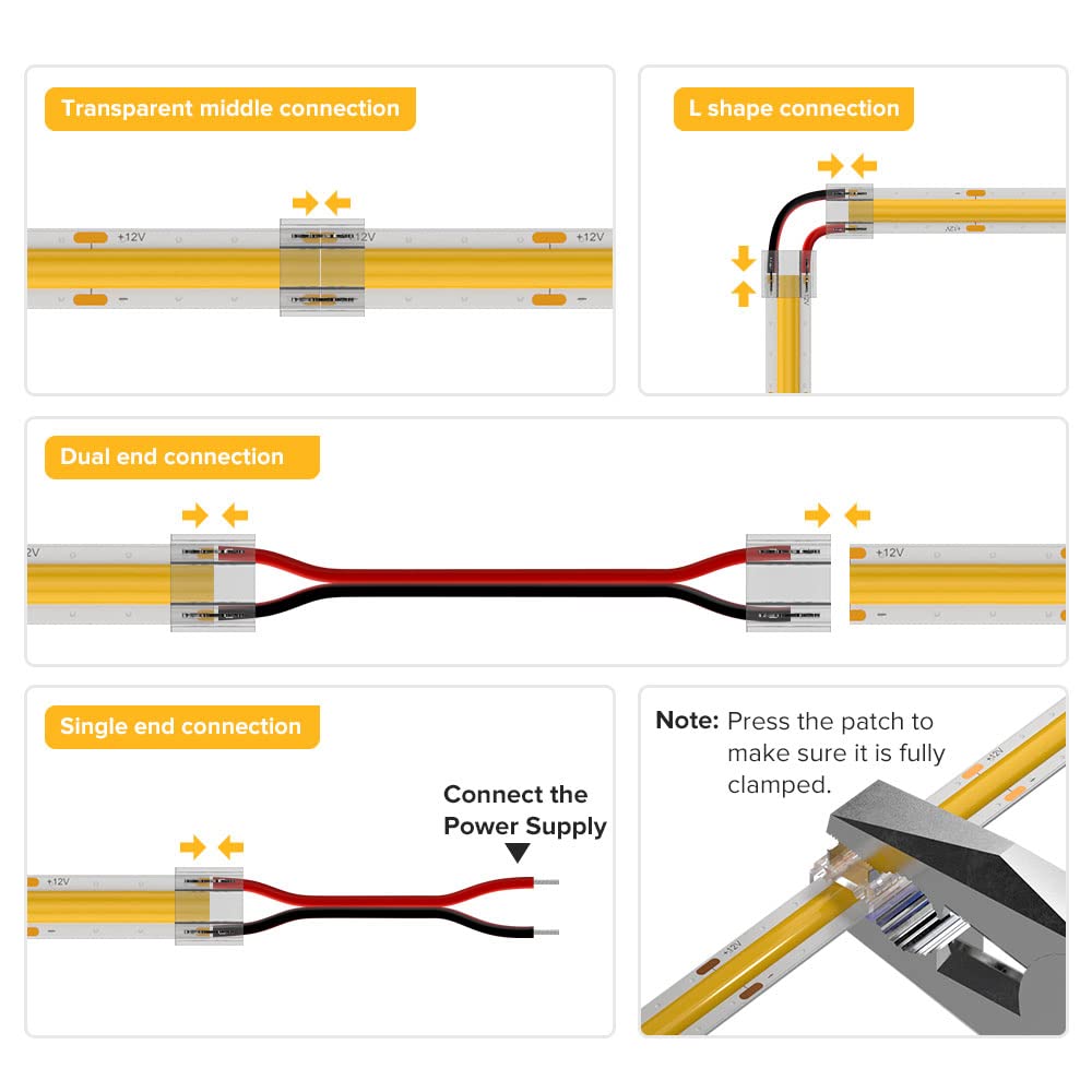 Btf-Lighting Fcob Cob 10Mm 0.39In Connector Kit 14Pcs Transparent Connector 5Pcs 15Cm Long 20Awg Extension Wires For Non-Wired G