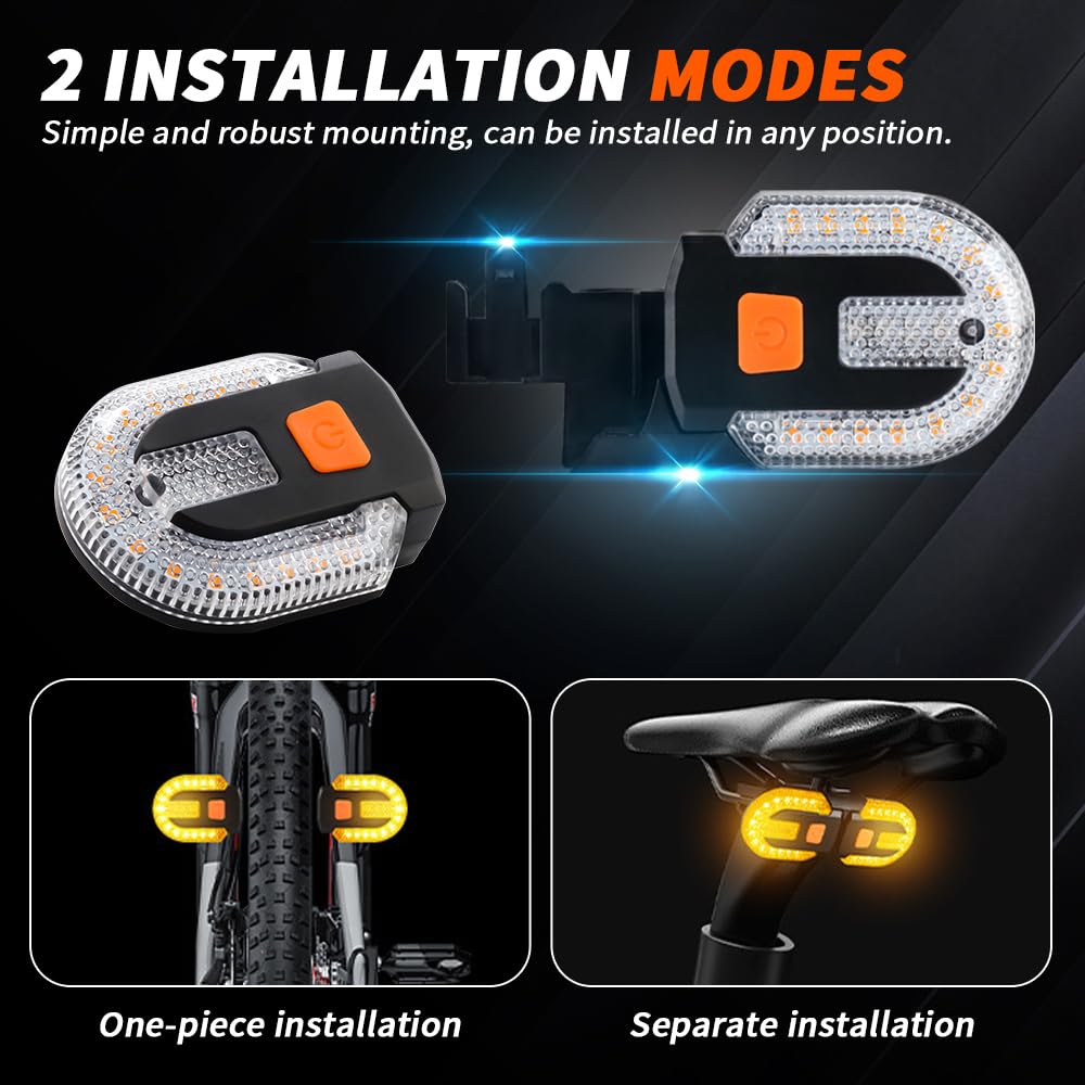 UPXSXT Bicycle Turn Signals with Alarm, USB Charging, Waterproof, 5 Modes, Yellow Red, Front & Rear Mountable Tail Light