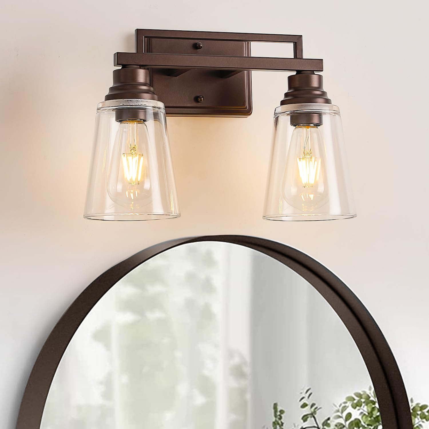 Refice 2-Light Bathroom Vanity Lights Oil Rubbed Bronze Metal Wall Sconces with Clear Glass Shades Model FCW003-2-ORB